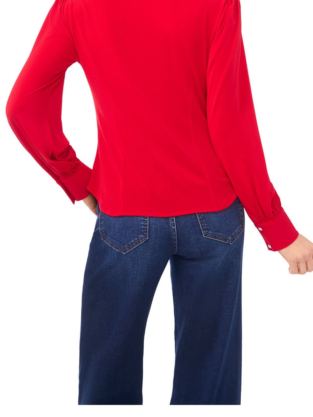 CeCe V-Neck Red Ruched Button-Front Blouse - Picture 2 of 5